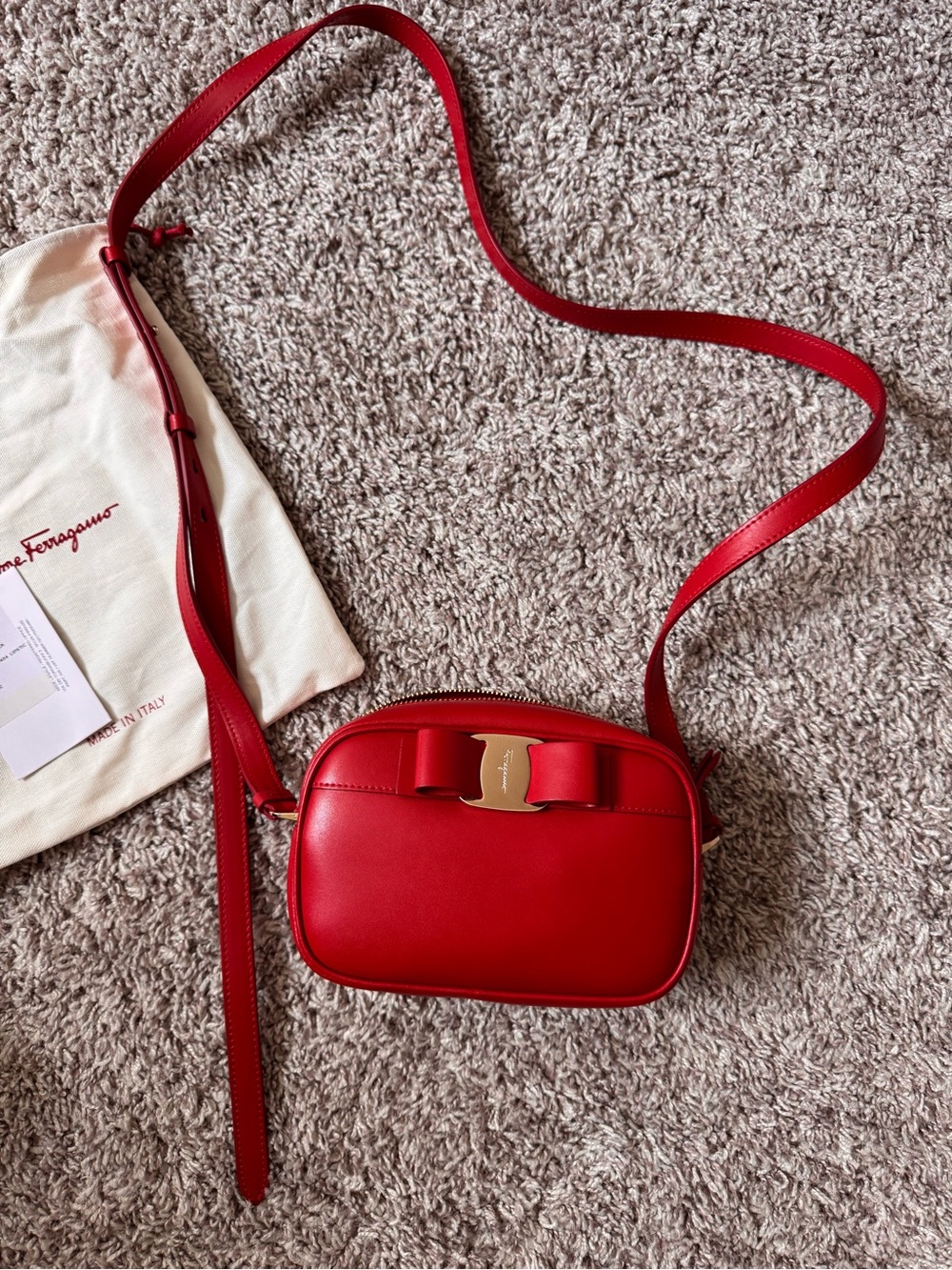 Salvatore Ferragamo Red Leather Vara Bow Crossbody